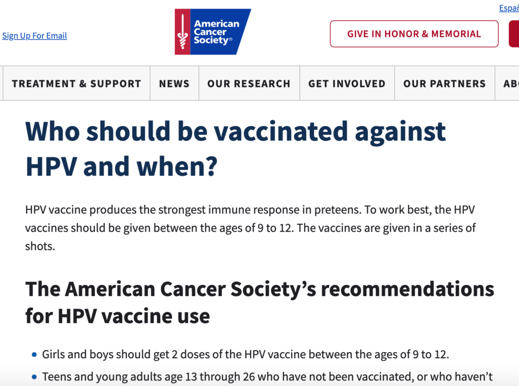アメリカでのHPVワクチンは9歳からの男女に